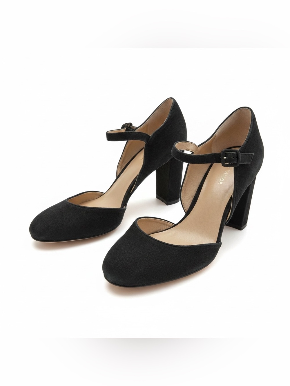 Ann Taylor Block Heel Mary Jane Pumps Black Suede Ankle Strap Size 7.5